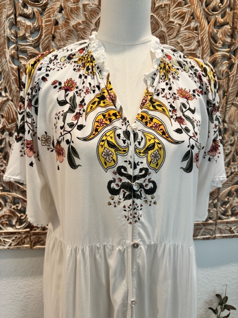 Jaase White Floral Print Button Down Maxi Dress, Lightweight Oversized Flowy - Picture 8 of 14